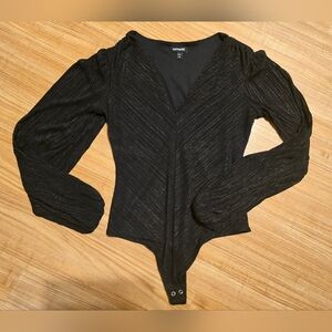 Black Long Sleeve Top with Metallic Stripes, Size Medium